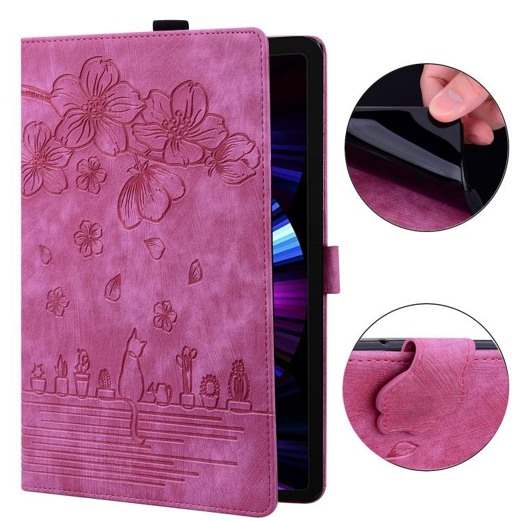 For Tecno MegaPad Pro 12 Cartoon Sakura Cat Embossed Leather Tablet Case