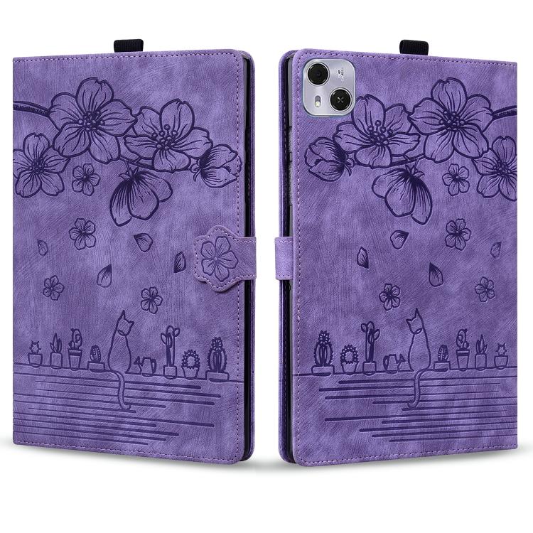 For Tecno MegaPad Pro 12 Cartoon Sakura Cat Embossed Leather Tablet Case