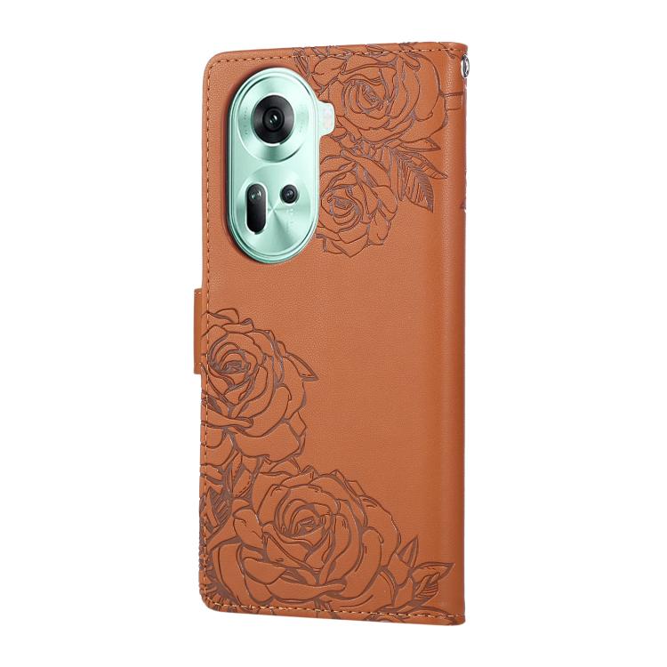 For OPPO Reno11 Global Rose Flower Embossed 3-Card Slots Leather Phone Case