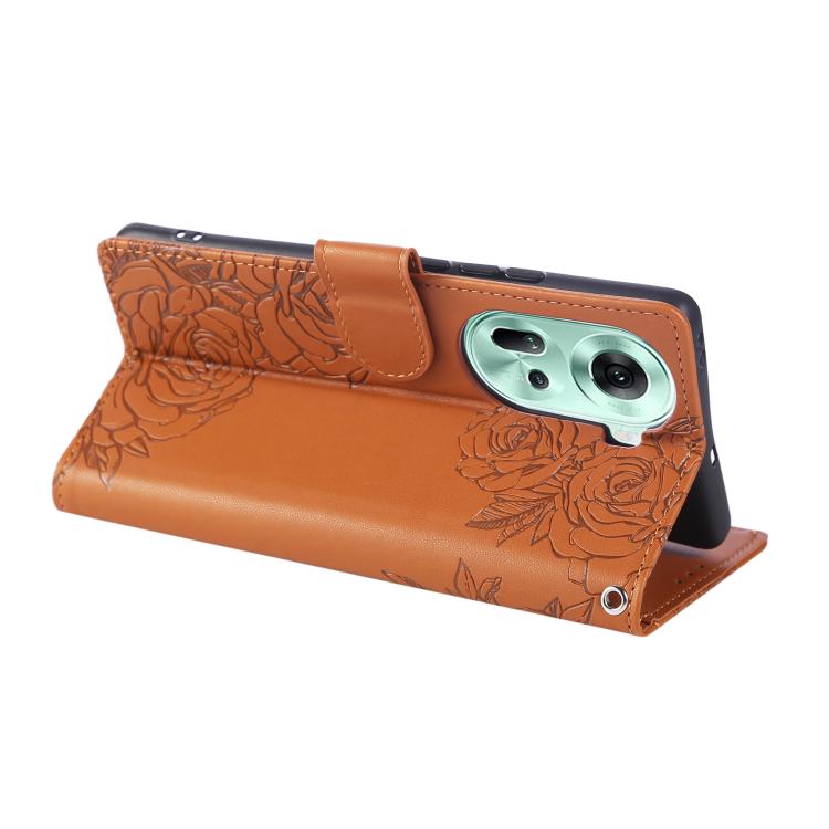 For OPPO Reno11 Global Rose Flower Embossed 3-Card Slots Leather Phone Case