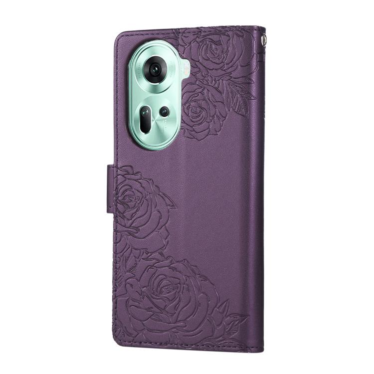 For OPPO Reno11 Global Rose Flower Embossed 3-Card Slots Leather Phone Case