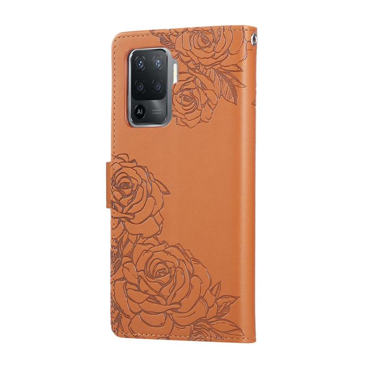 For OPPO A94 4G / F19 Pro Rose Flower Embossed 3-Card Slots Leather Phone Case