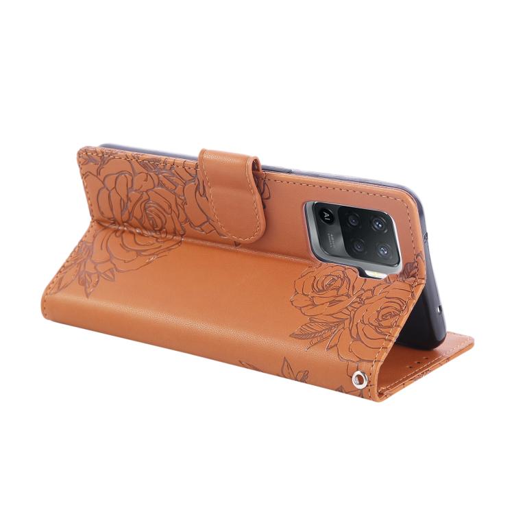 For OPPO A94 4G / F19 Pro Rose Flower Embossed 3-Card Slots Leather Phone Case