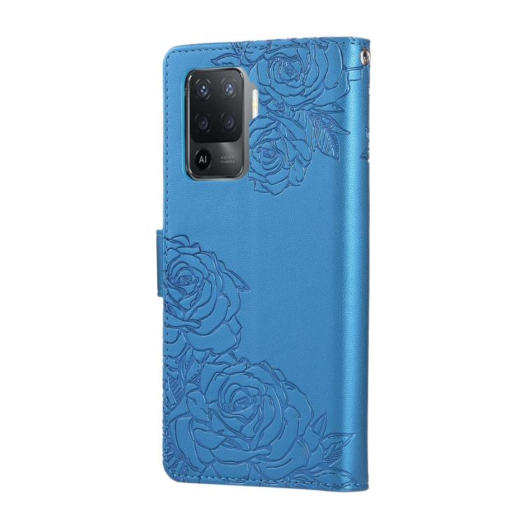 For OPPO A94 4G / F19 Pro Rose Flower Embossed 3-Card Slots Leather Phone Case