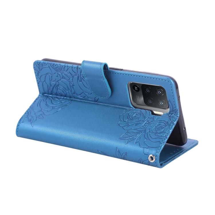 For OPPO A94 4G / F19 Pro Rose Flower Embossed 3-Card Slots Leather Phone Case