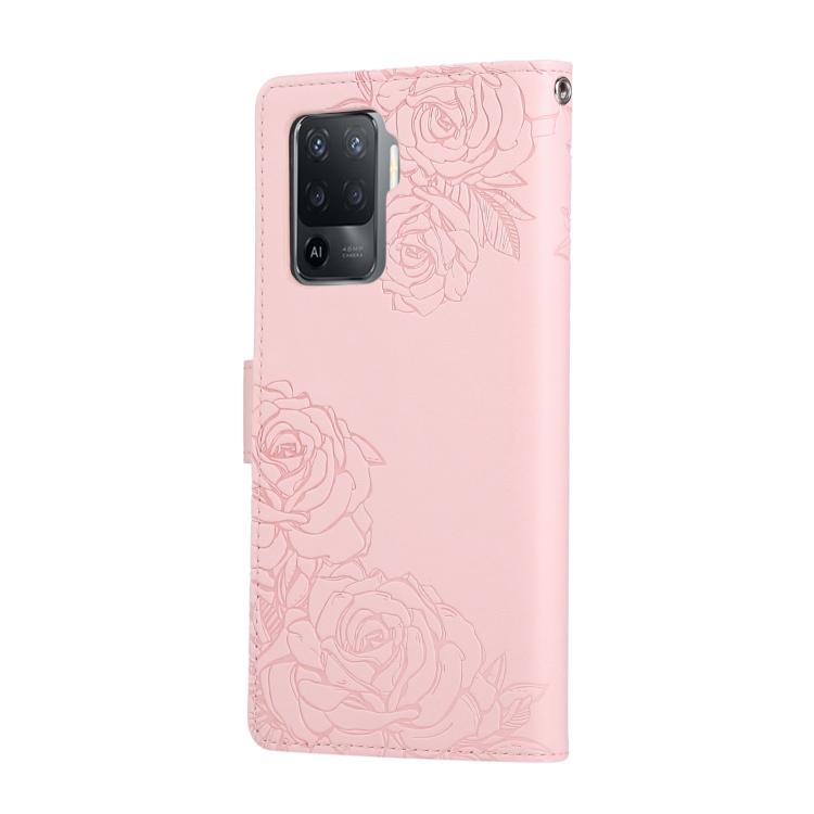 For OPPO A94 4G / F19 Pro Rose Flower Embossed 3-Card Slots Leather Phone Case