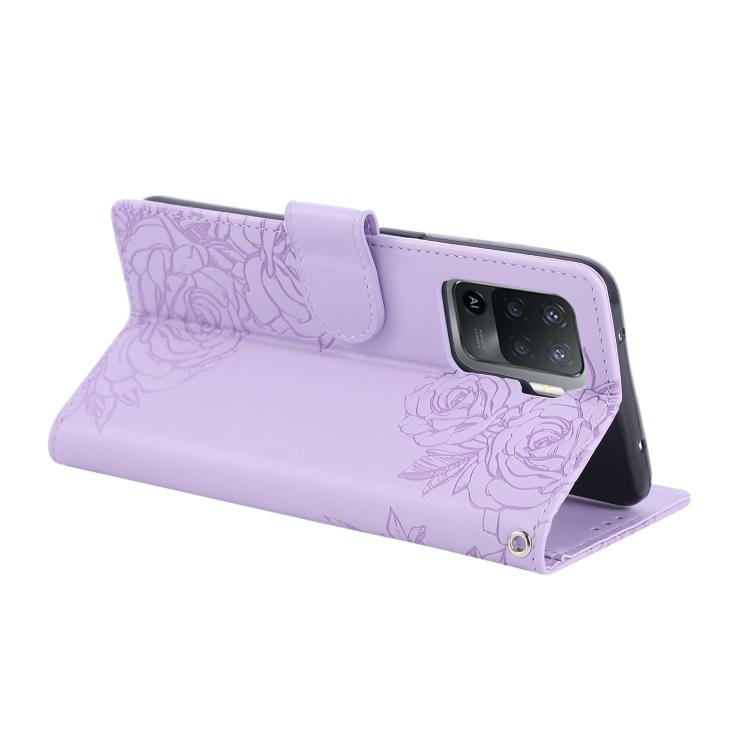 For OPPO A94 4G / F19 Pro Rose Flower Embossed 3-Card Slots Leather Phone Case