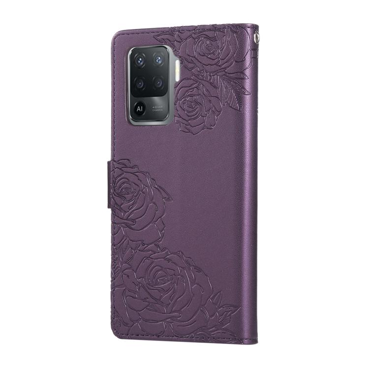 For OPPO A94 4G / F19 Pro Rose Flower Embossed 3-Card Slots Leather Phone Case