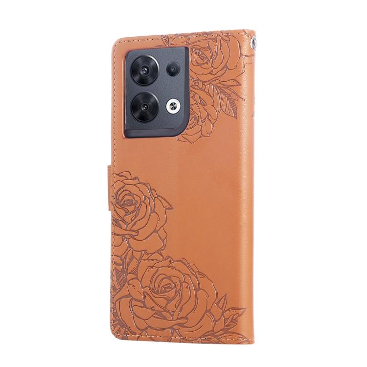 For OPPO Reno8 5G Rose Flower Embossed 3-Card Slots Leather Phone Case