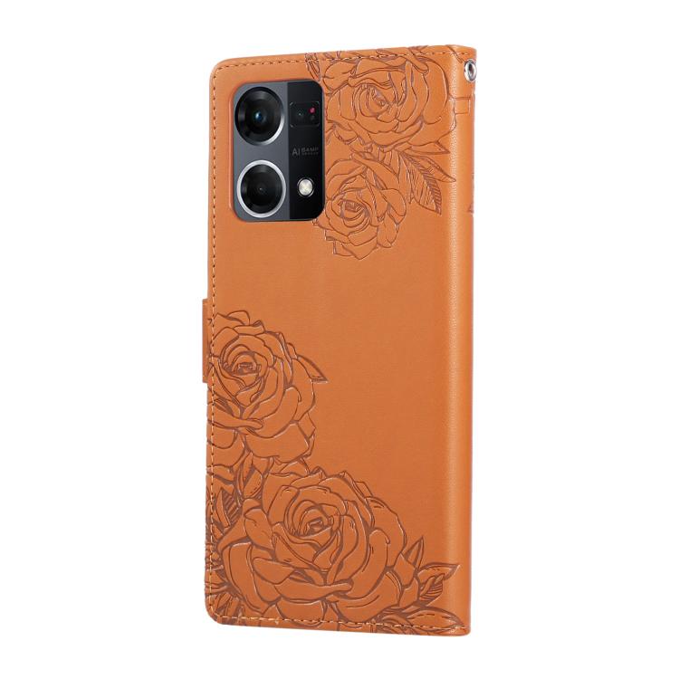 For OPPO Reno7 4G / F21 Pro 4G Rose Flower Embossed 3-Card Slots Leather Phone Case