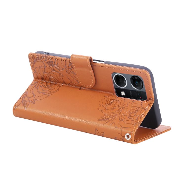 For OPPO Reno7 4G / F21 Pro 4G Rose Flower Embossed 3-Card Slots Leather Phone Case