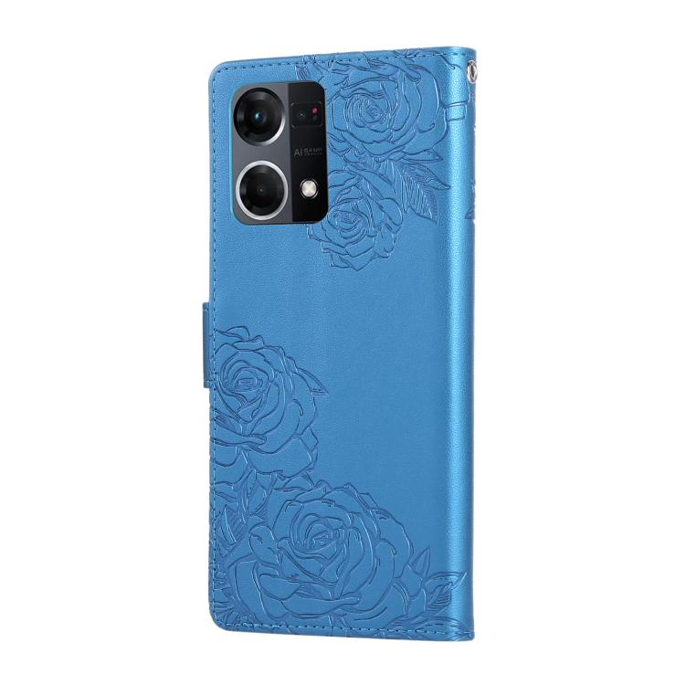For OPPO Reno7 4G / F21 Pro 4G Rose Flower Embossed 3-Card Slots Leather Phone Case