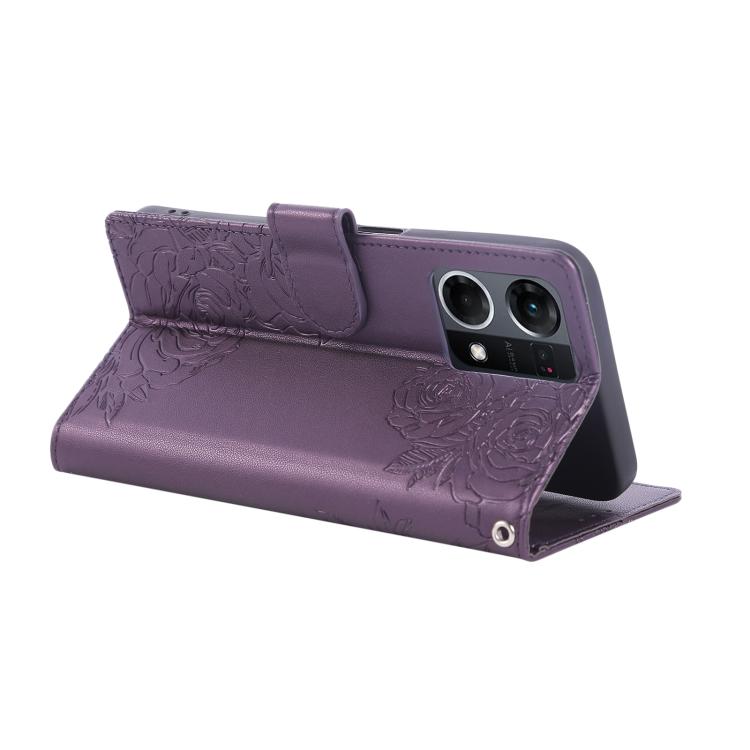 For OPPO Reno7 4G / F21 Pro 4G Rose Flower Embossed 3-Card Slots Leather Phone Case