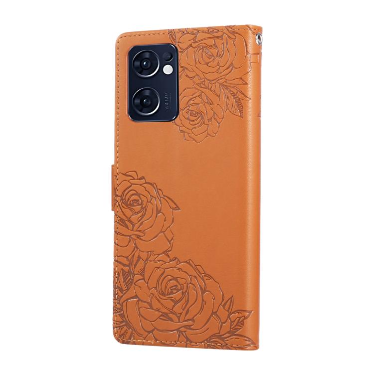For OPPO Reno7 5G / Find X5 Lite Rose Flower Embossed 3-Card Slots Leather Phone Case