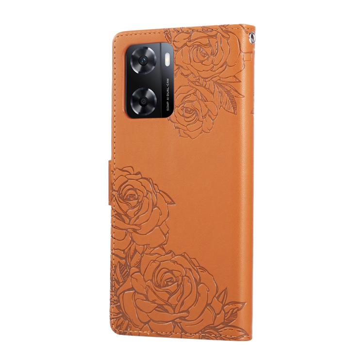 For OPPO A77 Rose Flower Embossed 3-Card Slots Leather Phone Case