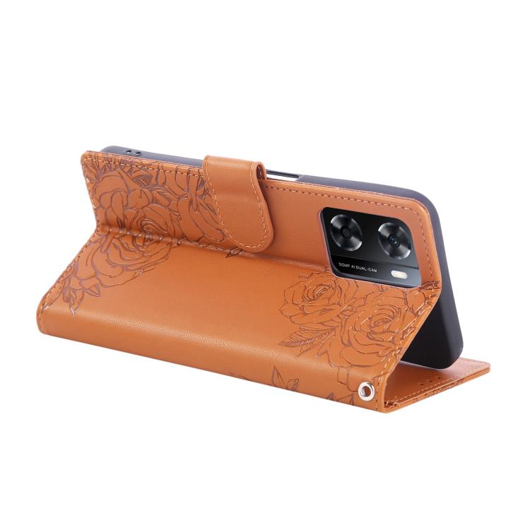 For OPPO A77 Rose Flower Embossed 3-Card Slots Leather Phone Case