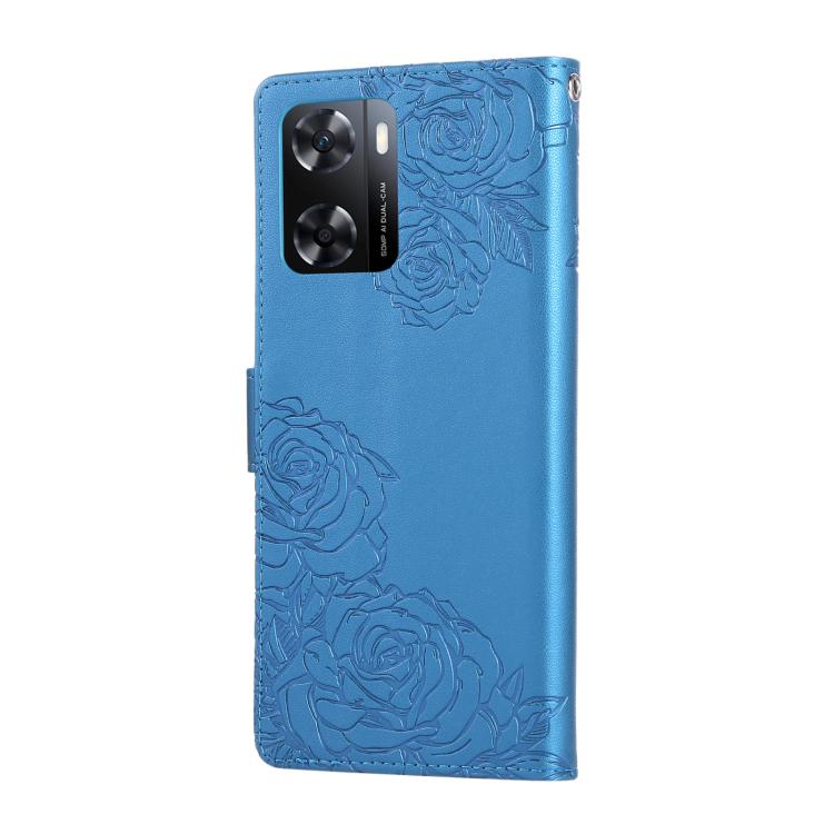 For OPPO A77 Rose Flower Embossed 3-Card Slots Leather Phone Case