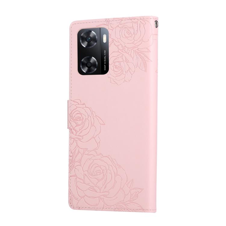 For OPPO A77 Rose Flower Embossed 3-Card Slots Leather Phone Case