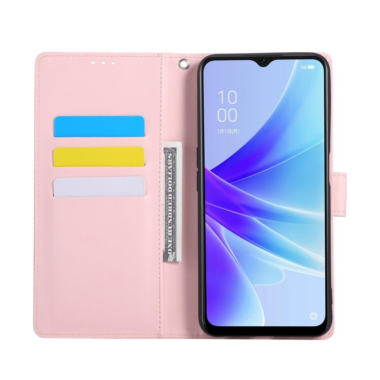 For OPPO A77 Rose Flower Embossed 3-Card Slots Leather Phone Case