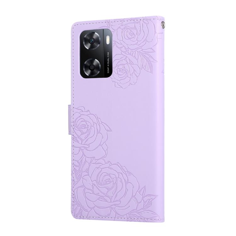 For OPPO A77 Rose Flower Embossed 3-Card Slots Leather Phone Case