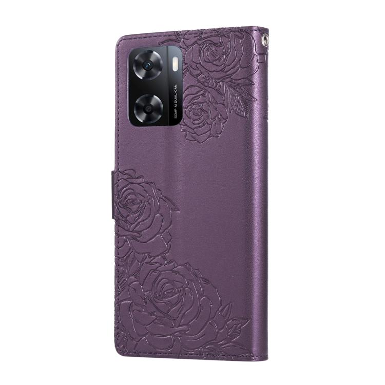 For OPPO A77 Rose Flower Embossed 3-Card Slots Leather Phone Case