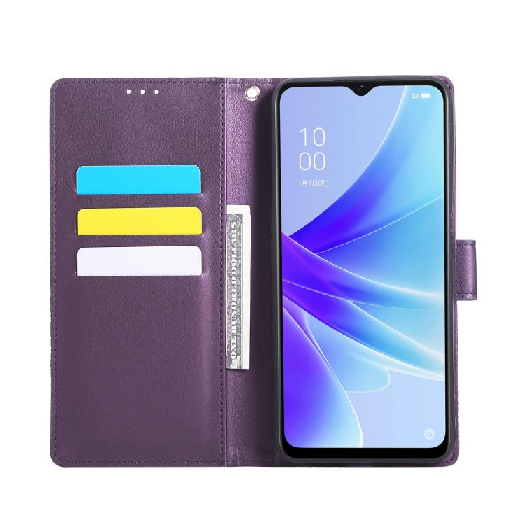 For OPPO A77 Rose Flower Embossed 3-Card Slots Leather Phone Case