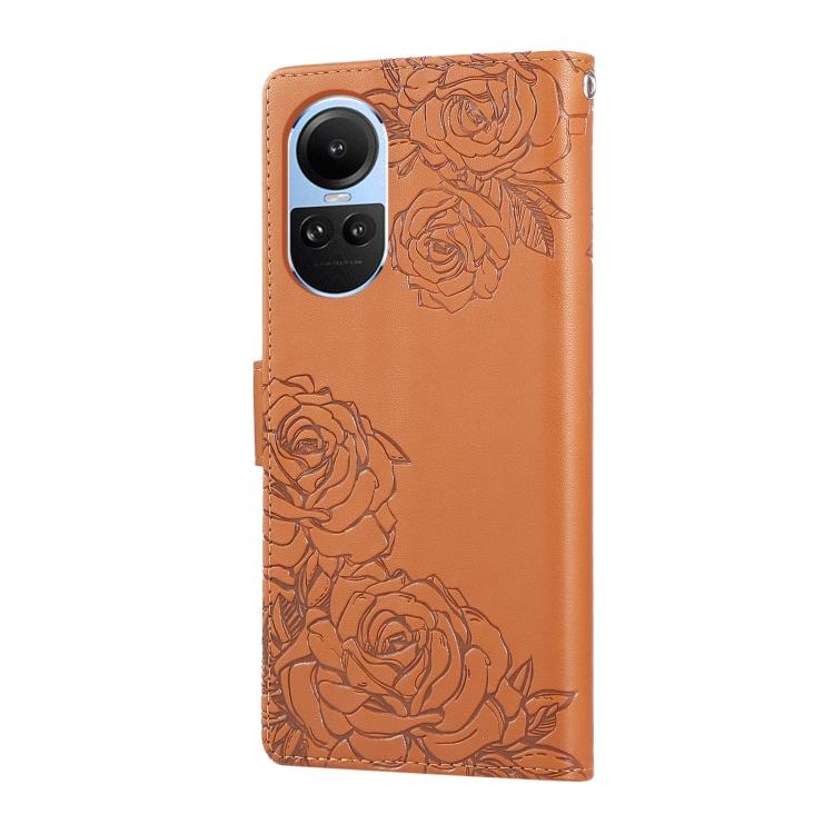 For OPPO Reno10 5G Global Rose Flower Embossed 3-Card Slots Leather Phone Case
