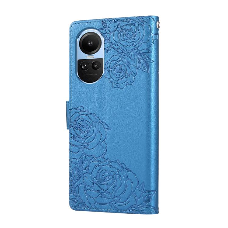 For OPPO Reno10 5G Global Rose Flower Embossed 3-Card Slots Leather Phone Case