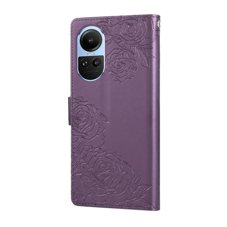 For OPPO Reno10 5G Global Rose Flower Embossed 3-Card Slots Leather Phone Case