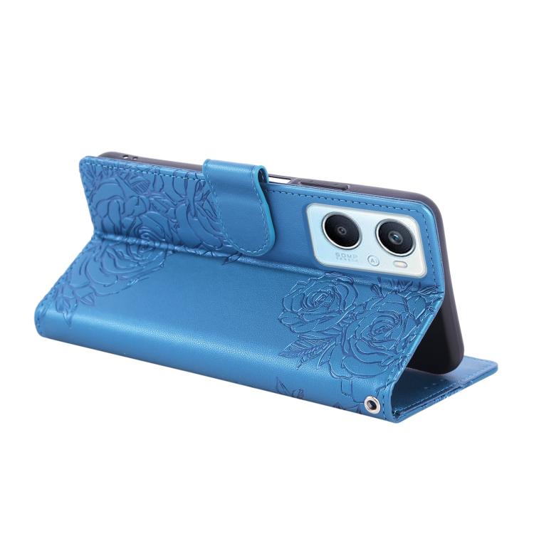 For OPPO A96 5G Rose Flower Embossed 3-Card Slots Leather Phone Case