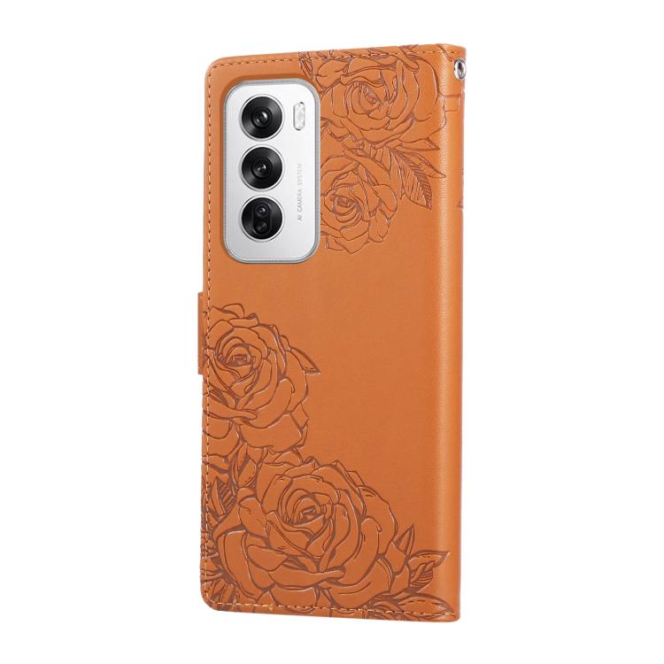 For OPPO Reno12 5G Global Rose Flower Embossed 3-Card Slots Leather Phone Case