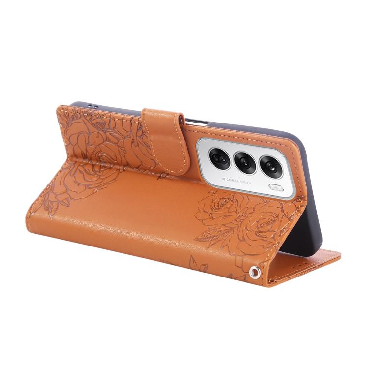 For OPPO Reno12 5G Global Rose Flower Embossed 3-Card Slots Leather Phone Case