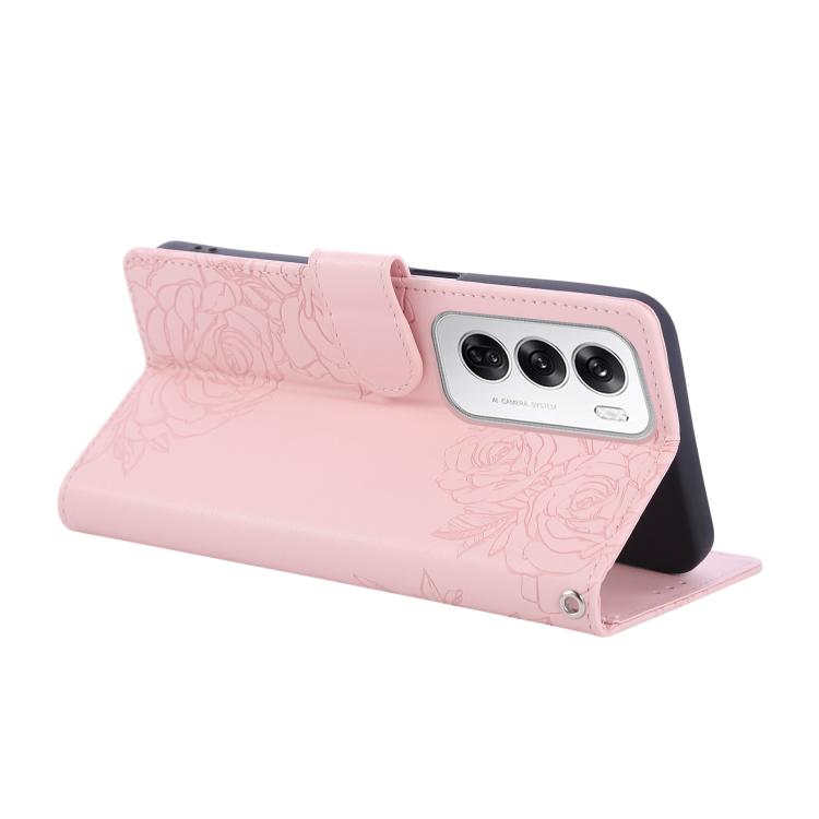 For OPPO Reno12 5G Global Rose Flower Embossed 3-Card Slots Leather Phone Case