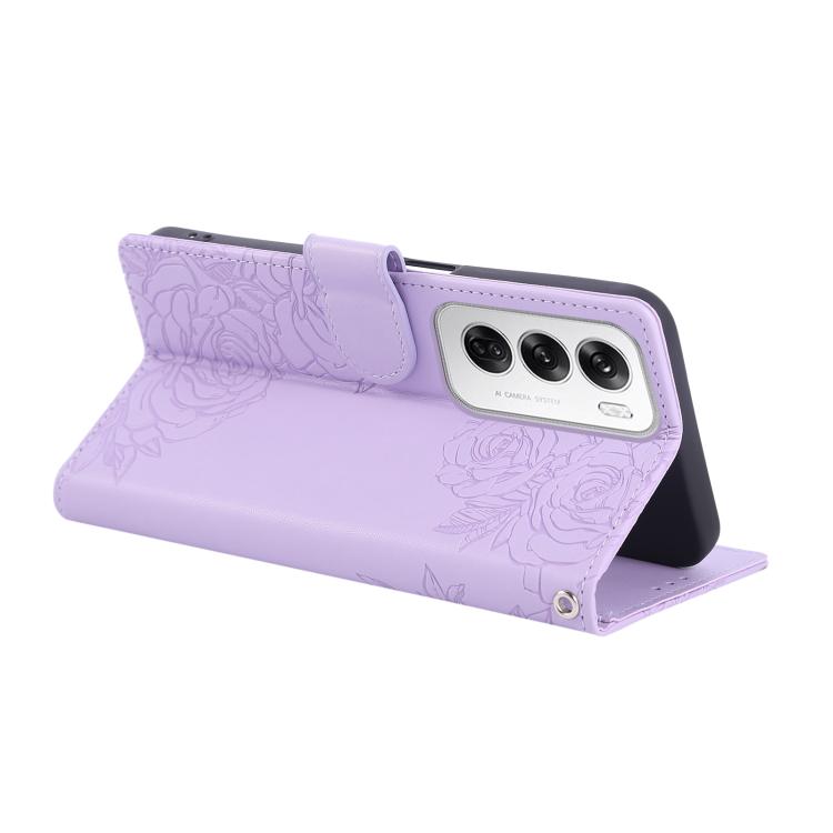 For OPPO Reno12 5G Global Rose Flower Embossed 3-Card Slots Leather Phone Case