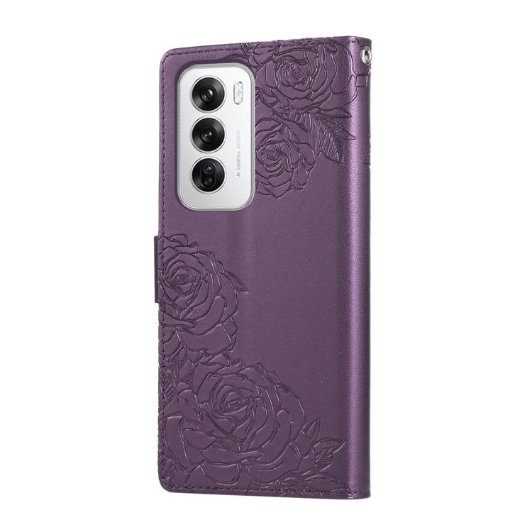 For OPPO Reno12 5G Global Rose Flower Embossed 3-Card Slots Leather Phone Case