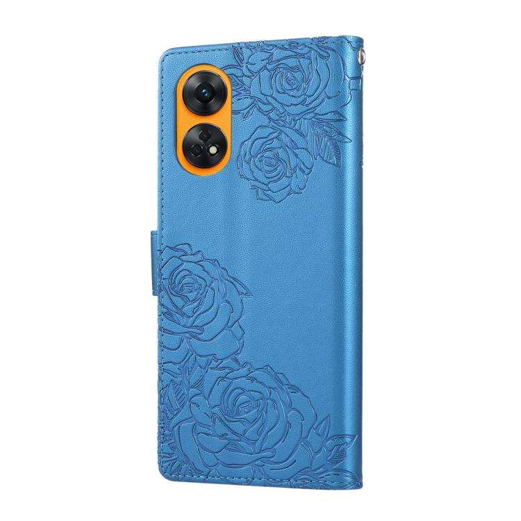 For OPPO Reno8 T 4G Rose Flower Embossed 3-Card Slots Leather Phone Case