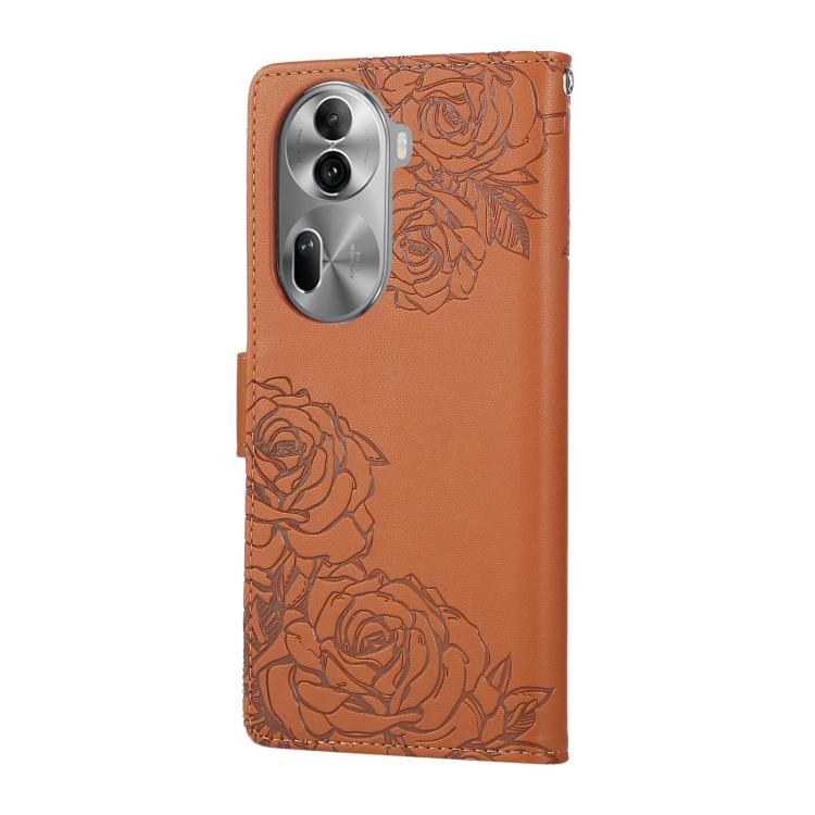 For OPPO Reno11 Pro Global Rose Flower Embossed 3-Card Slots Leather Phone Case