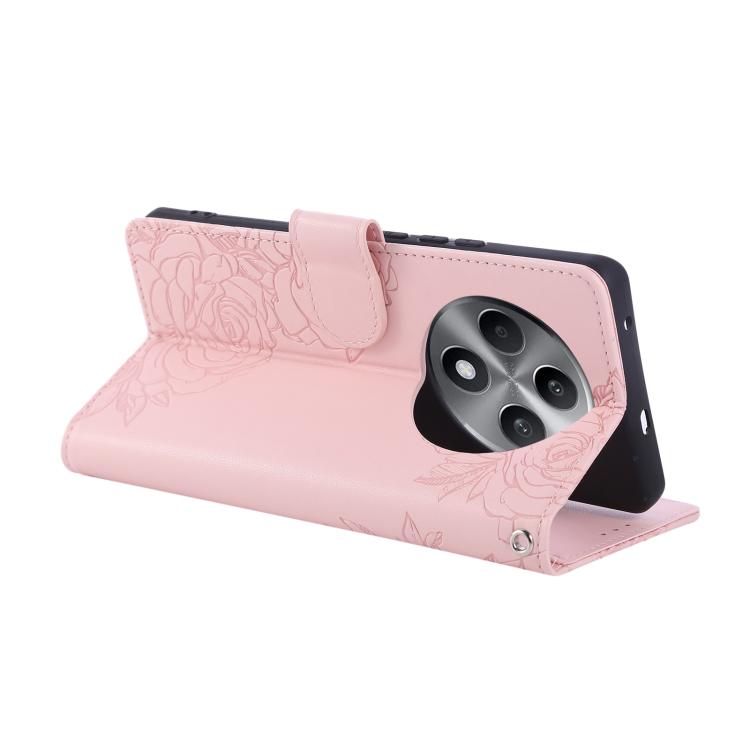 For OPPO Reno12 F 4G / 5G Rose Flower Embossed 3-Card Slots Leather Phone Case