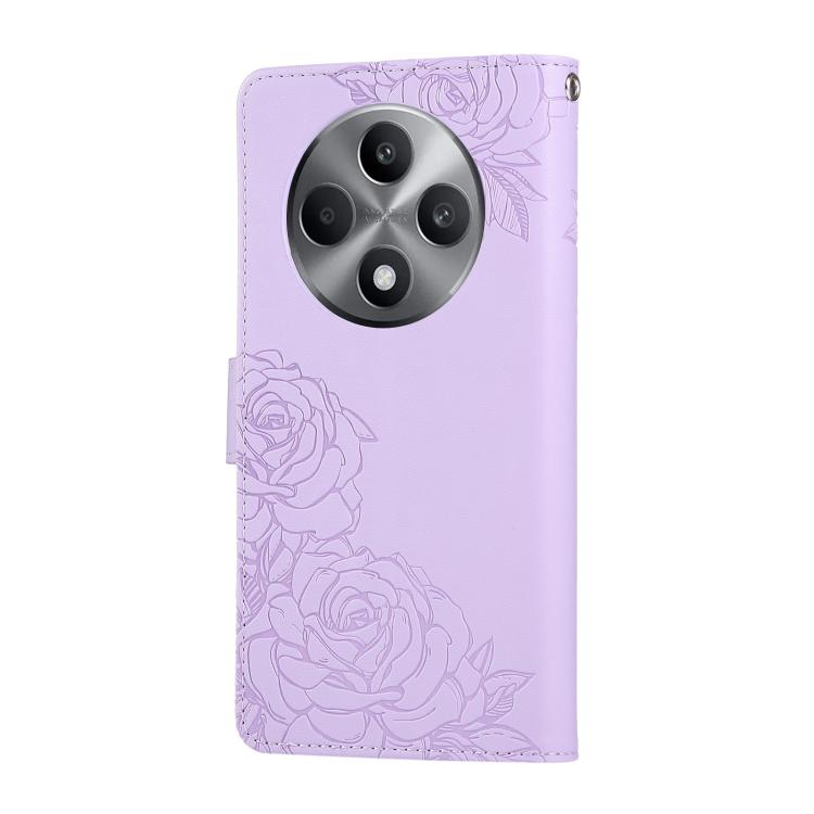 For OPPO Reno12 F 4G / 5G Rose Flower Embossed 3-Card Slots Leather Phone Case