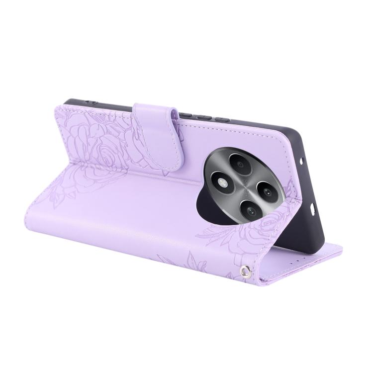 For OPPO Reno12 F 4G / 5G Rose Flower Embossed 3-Card Slots Leather Phone Case