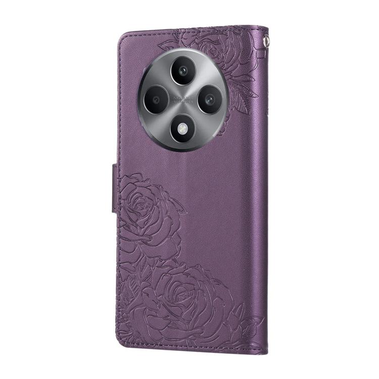 For OPPO Reno12 F 4G / 5G Rose Flower Embossed 3-Card Slots Leather Phone Case