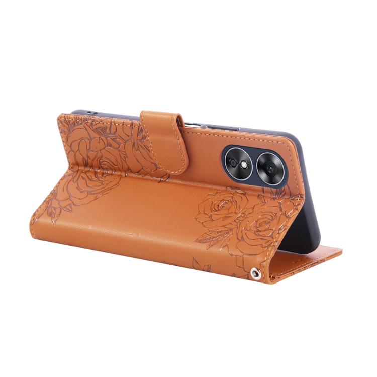 For OPPO A17 4G / A17k Global Rose Flower Embossed 3-Card Slots Leather Phone Case