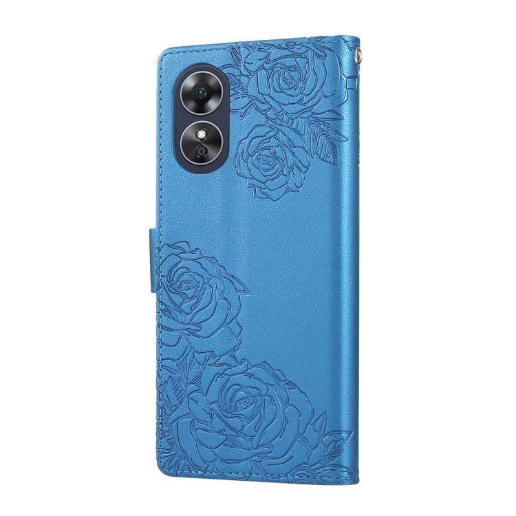 For OPPO A17 4G / A17k Global Rose Flower Embossed 3-Card Slots Leather Phone Case