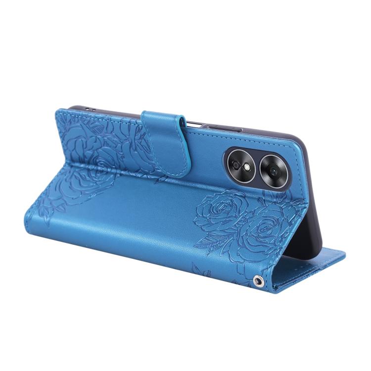 For OPPO A17 4G / A17k Global Rose Flower Embossed 3-Card Slots Leather Phone Case