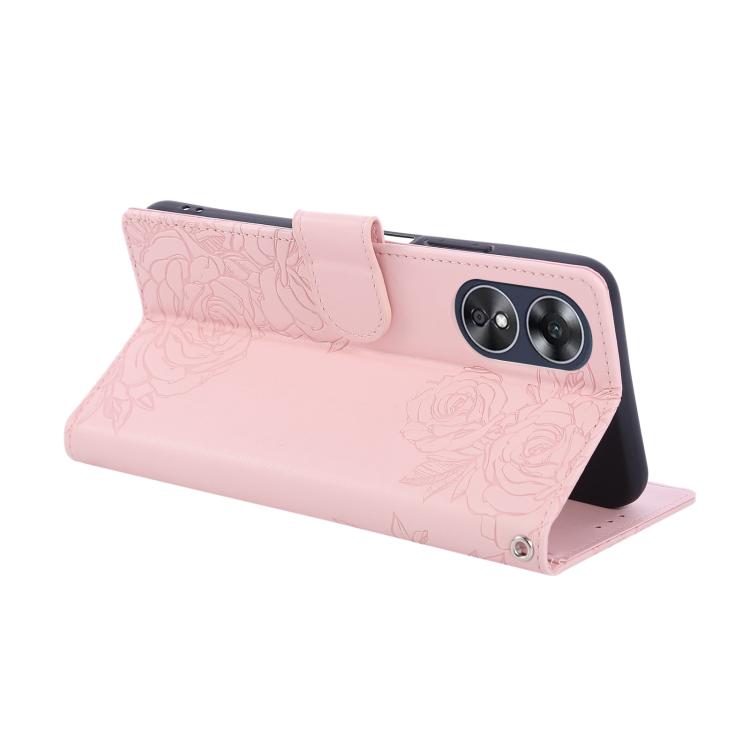 For OPPO A17 4G / A17k Global Rose Flower Embossed 3-Card Slots Leather Phone Case