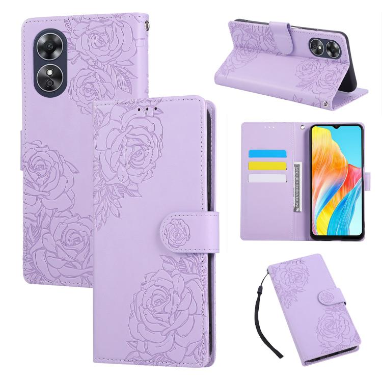 For OPPO A17 4G / A17k Global Rose Flower Embossed 3-Card Slots Leather Phone Case