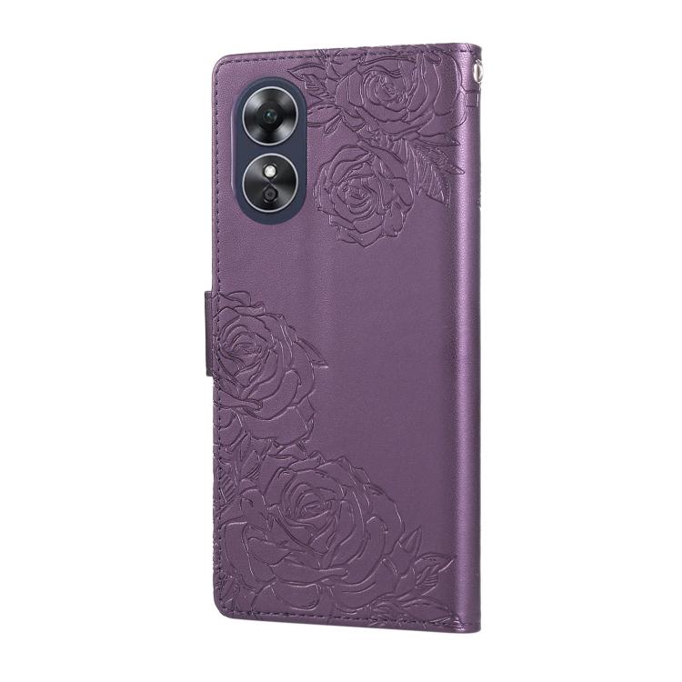 For OPPO A17 4G / A17k Global Rose Flower Embossed 3-Card Slots Leather Phone Case