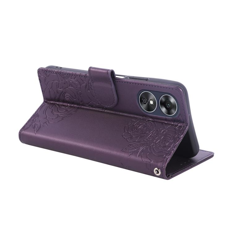 For OPPO A17 4G / A17k Global Rose Flower Embossed 3-Card Slots Leather Phone Case