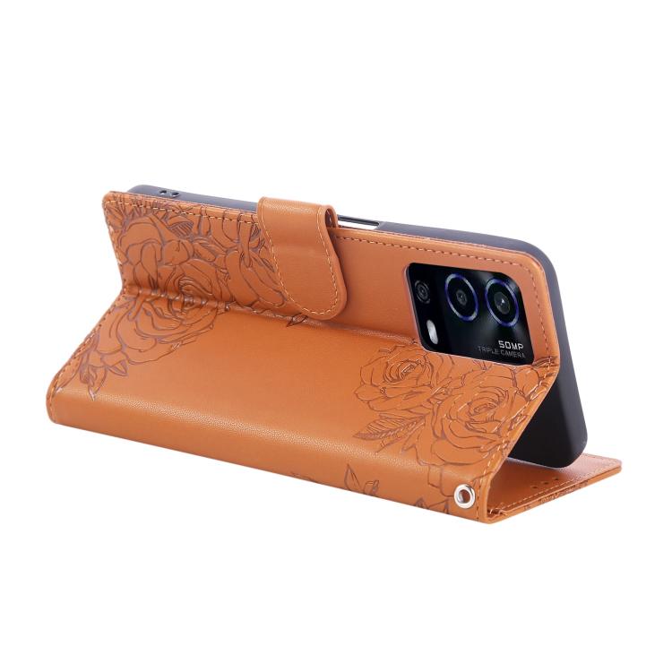 For OPPO A55 4G / 5G / A54 4G Rose Flower Embossed 3-Card Slots Leather Phone Case