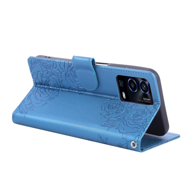 For OPPO A55 4G / 5G / A54 4G Rose Flower Embossed 3-Card Slots Leather Phone Case
